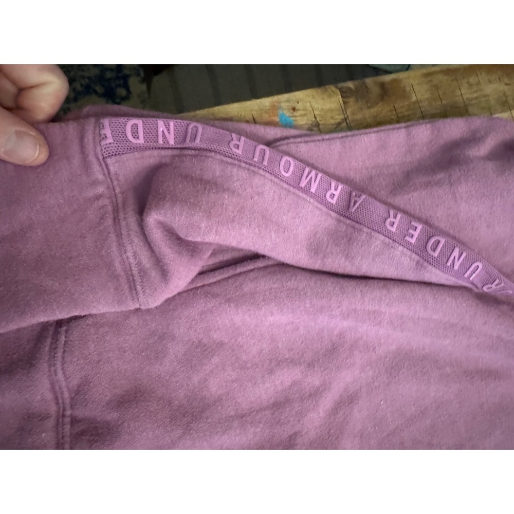 Under Armour Womens Funnel Neck Fleece Sweatshirt Purple Mauve Logo Tape Medium